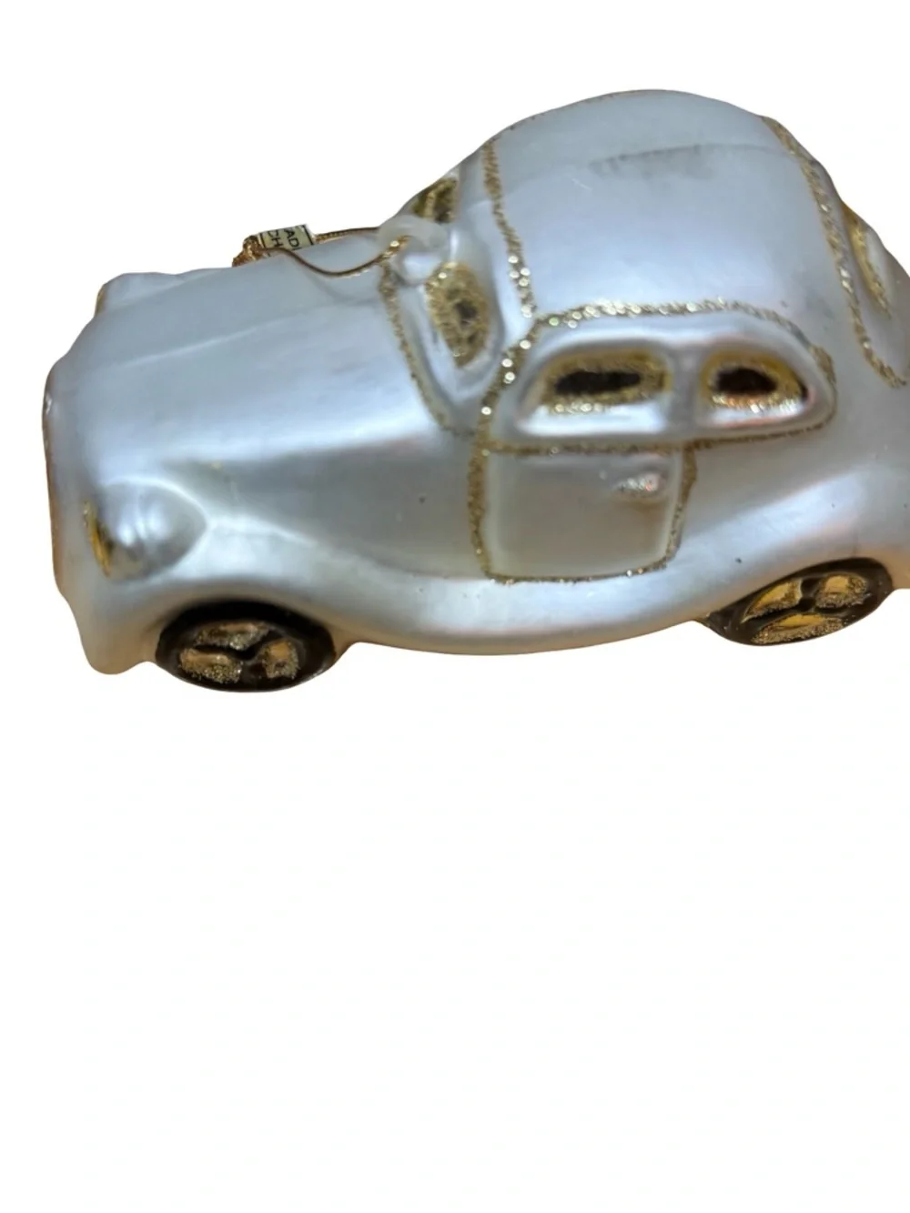Pearlescent White Vintage Car Ornament with Gold Accents